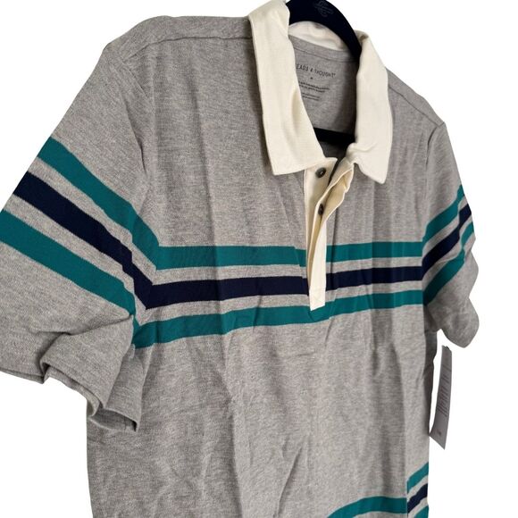 THREADS 4 THOUGHT Mens Ashby Pique Knit Stripe Polo Shirt Rugby 90s NWT Medium - Picture 5 of 9